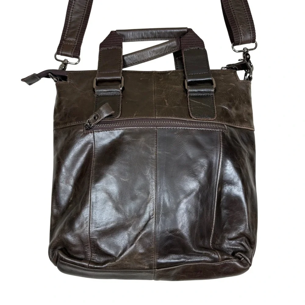 Leather Messenger Bag Crossbody Shoulder Dark Brown Laptop Briefcase Work Travel
